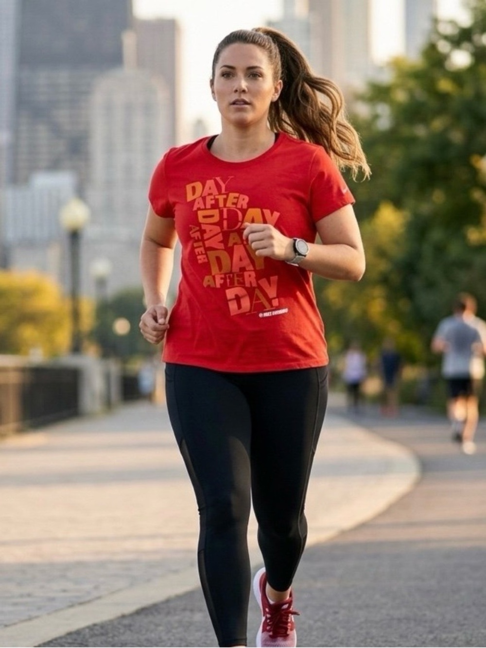 Nike Running "Day After Day" Graphic Performance Tee - Red/Orange - Size Large